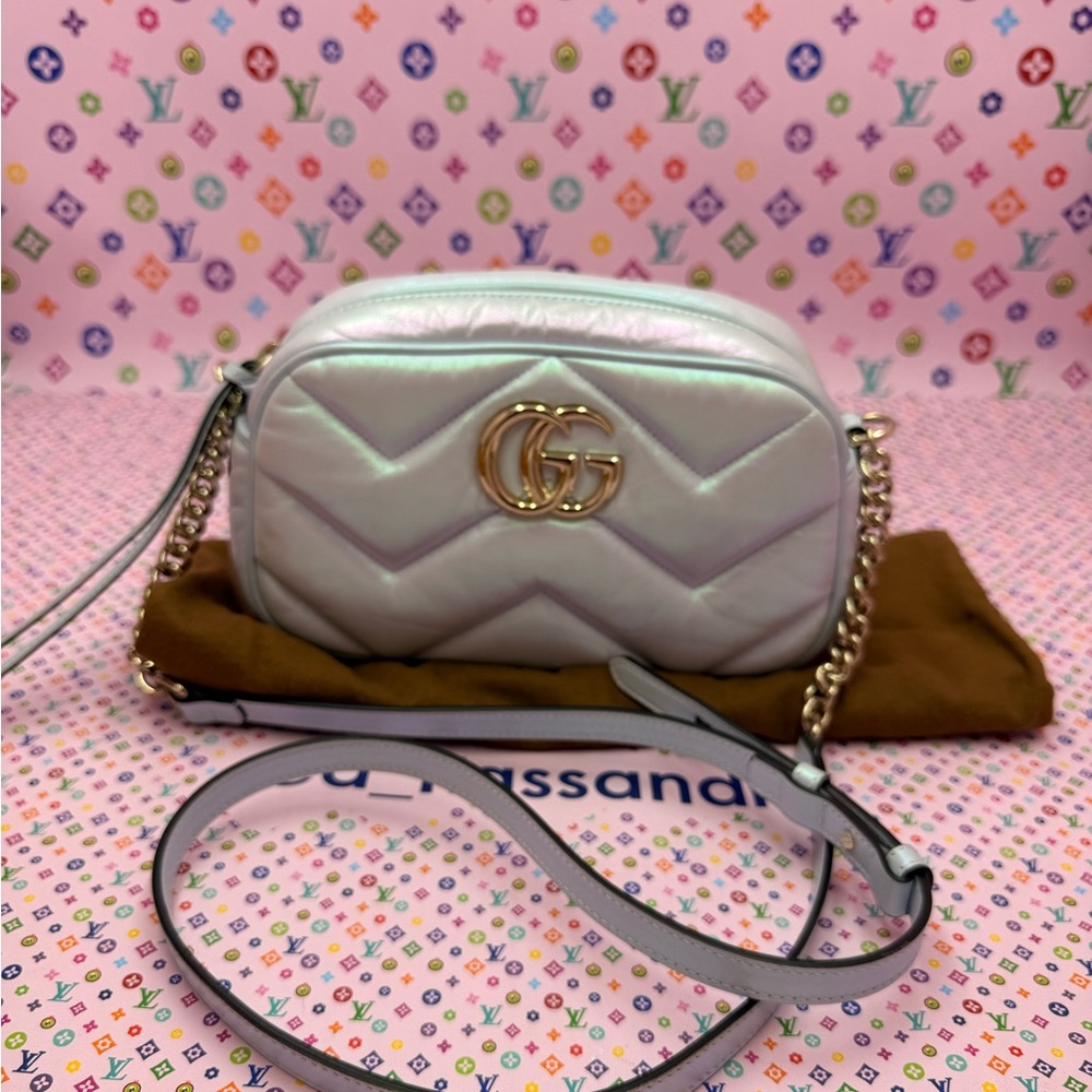 Gucci Iridescent White Crossbody Bag with Gold Accents